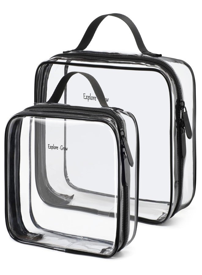 PACKISM Clear Makeup Bag - 2 Pack TSA Approved Toiletry Bag with Handle Large Opening, Clear Toiletry Bag Travel Bags for Toiletries, 1 Medium TSA Quart Carry-On & 1 Large for Checked Luggage, Black - Image 1